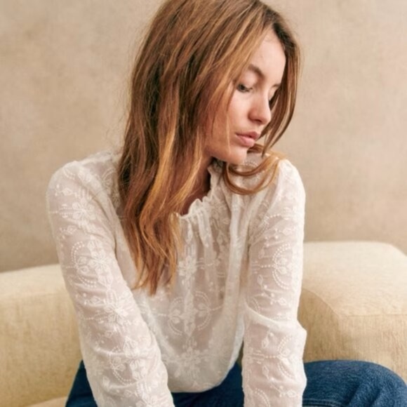 Sezane Sheer White Lace Blouse - Picture 1 of 6